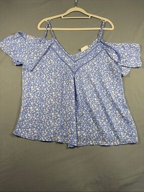 Sienna Sky Light Blue Floral Cold-Shoulder Blouse